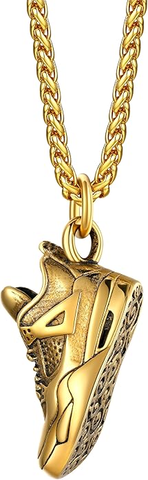 Bestyle Sneaker Shoe Necklace for Men, Chunky Vintage Black Gold Shoe Pendant Cool Cute Sport Jewelry for Brother Husband