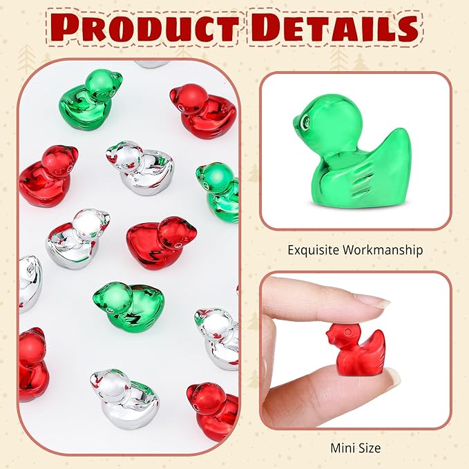 120Pcs Mini Duck Statue Golden Duck Figurines Micro Garden Landscape Dollhouse Cake Decoration Potted Plants DIY Craft Charms for Party Gift(Red Green Silver)