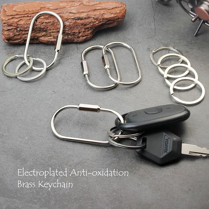 Locking Key Rings,Carabiner Keychain Clip for Keys,Purse Bag Charms Holder for Handbags,Screw Lock Key Organizer,Brass