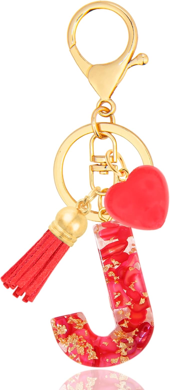 Initial Keychains for Women with Cute Heart Resin - Alphabet Letter Keychain for Bag, Backpacks, Purse or Car key