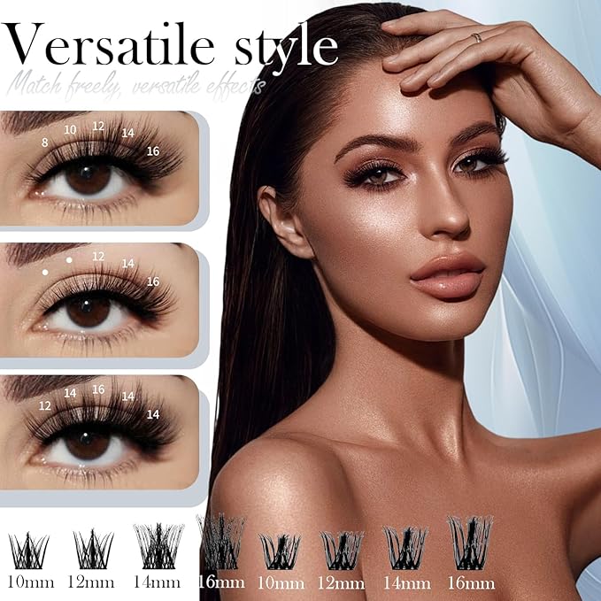 Luxury Lash Clusters Kit - Wispy & Fluffy Cluster Eyelash Extensions 8-16mm, 150H Wear | Korean Hypoallergenic PBT Fibers, Waterproof Glue & Seal | Gift Ready Premium Box (Mix-black box)