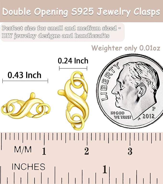 Dailyacc 925 Double Opening Lobster Clasp Sterling Silver and Gold Necklace Bracelet Extender Clasps and Closures for DIY Jewelry