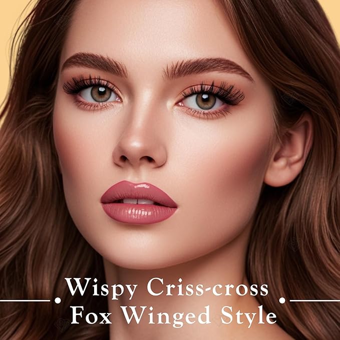 APCYUST Cat Eye Lashes Natural Fox Eyelash Wispy Russian Strip Eyelashes D Curl Fake Fairy Lash Strips Fluffy Spiky Cateye Lashes Wispies False Eyelash Foxy Look