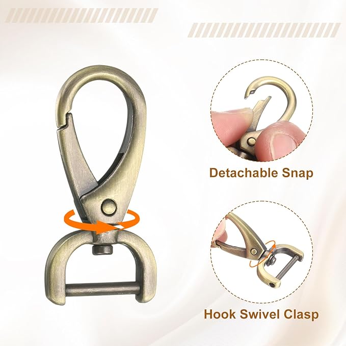 HARFINGTON 2Pcs Detachable Snap Hook Swivel Clasp 5/8" D Ring with Swivel Lobster Claw Clasps Hook for Purse Strap Keychain Bag DIY Craft, Brass