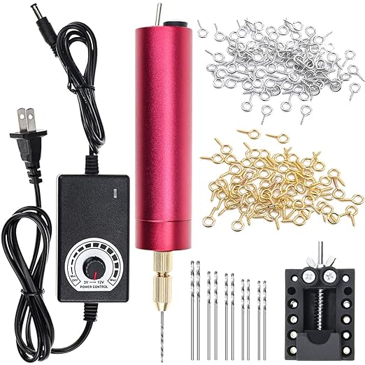 Electric Mini Drill with 10 Pcs Twist Drills Bits (0.81.2mm) and 200 Pieces Eye Screw for Resin, Plastic,Wood Polymer, DIY Jewelry, Key Chain Making, ZYdrill set