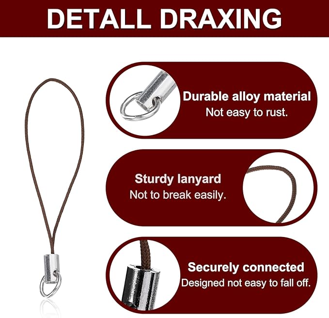 HARFINGTON 100Pcs Clasp Cords Clasp Strap Lanyard Charm Short Finger Rope with Lobster Clasp for Cellphone Cases Keychain DIY Jewelry Making, Coffee