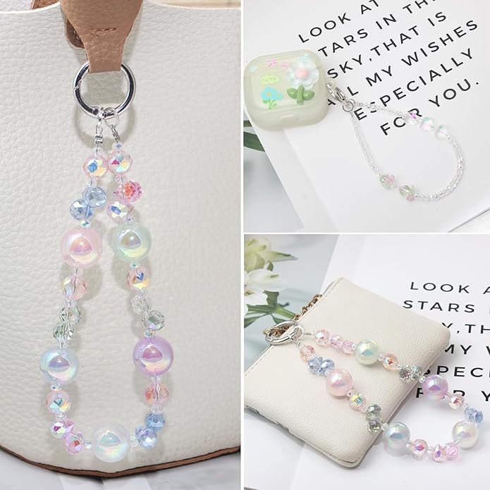 Phone Wrist Strap,Crystal Phone Chain Wristlet,Bracelet Wrist Lanyard,Cute Beaded Bag Charms,Decorative Purse Chain