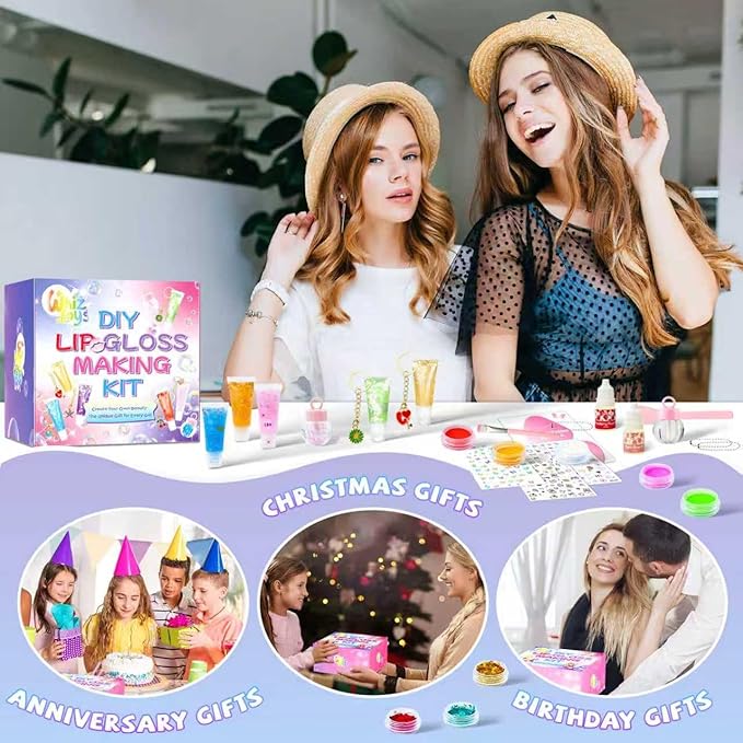 WhizToys DIY Lip Gloss Making Kit - Make Your Own Lip Glosses Set Clear Base Lipgloss Keychain Making Kit，Cute Stuff Birthday Christmas Gift for Her
