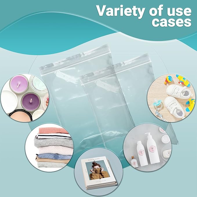 APQ Clear Plastic Reclosable Zipper Bags, 9 x 12 Inches. Pack of 1000 Reclosable Plastic Bags with Zipper Closure. 2 Mil Plastic Jewelry Bags. Waterproof Reclosable Zip Bags for Industrial Use