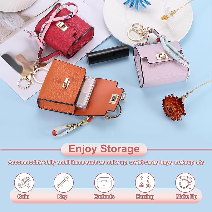 PATIKIL Mini Backpack Keychain, Cute Coin Purse Keychain PU Leather Backpack Purse Key Chain Little Earbud Bag Keychains for Women Mini Card Data Cable Organizer, Purple