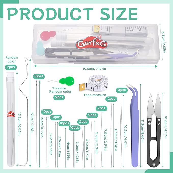 GarfxG Beading Needle Set, 50 PCS Straight Seed Beading Needles, 10 PCS Collapsible Big Eye Beading Needles w Curved Bead Spinner Needles for Jewelry Making, Bead & Sequin Embroidery Crafting DIY