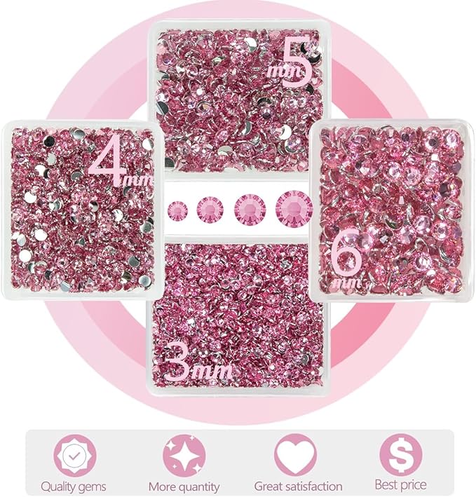 Dark Pink Crystal Resin Rhinestones w B7000 Jewelry Glue for Bedazzling Crafting Flatback Stones 3mm 4mm 5mm 6mm Diamonds Crystals Gems Charms for Nails Face Eyes Makeup Tumblers Bottles Crafts