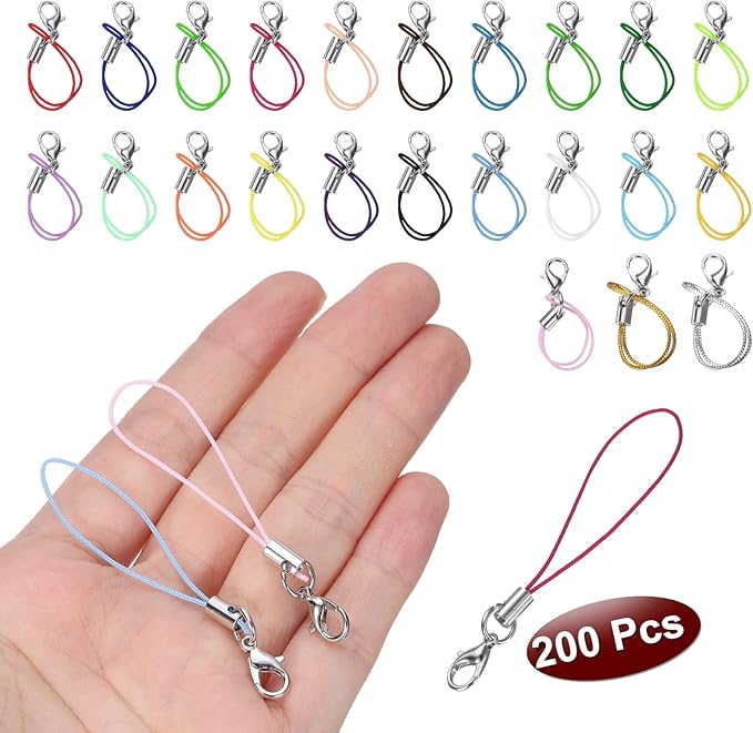 HARFINGTON 100Pcs Clasp Cords Lanyard Charm with Lobster Clasp for Cellphone Cases Keychain DIY Jewelry Making, Rose Red