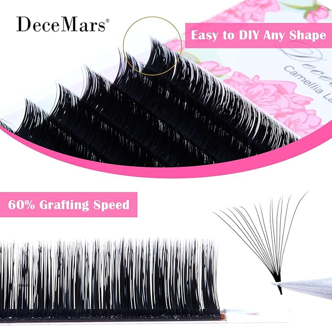 DeceMars Automatic Rapid Blooming Eyelash Extensions Self Fanning Easy Fans 1 Second Flowering Fake Lashes 2D~10D Russian Volume Eyelashes Matte Black-0.05mm-B-15mm