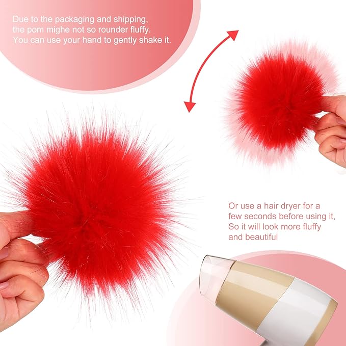 Tatuo 16 Pcs Faux Fur Pom Poms for Hat 4 Inches Large Fluffy Pom Balls for Crafts Knitting Beanies Shoes Scarves Bag Pompoms Keychain Charms Winter DIY Accessories (Red)