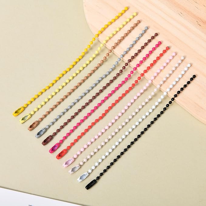 200 Pcs Ball Bead Chain Bulk Keychain 4.7 Inch Metal Dog Tag Small Chains with Connectors for Hanging Decoration