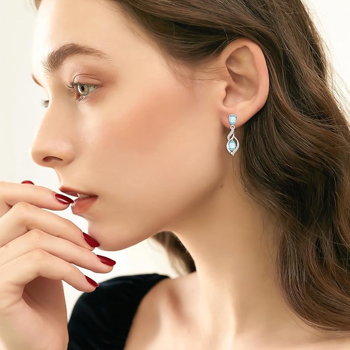 FANCIME Gift for Women Birthstone Earrings for Her Teardrop Birthstone Earrings S925 Sterling Silver infinity Love Birthday Gifts for Mom Women