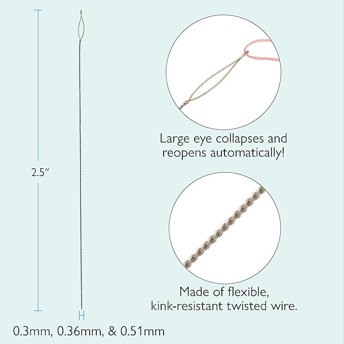 The Beadsmith Basic Elements Collapsible Eye Needles – 2.5 Inch Long – Flexible Twisted Wire – Large Eye, Easy to Thread – 3 Needles in Assorted Sizes