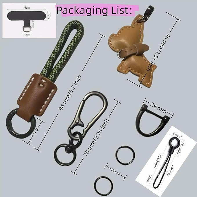 Handmade French Bulldog Keychain - Genuine Cowhide Leather & Braided Rope Car Key Fob Holder with D-Ring & Quick-Release, Cute Puppy Bag Charm Gift for Women Men (Brown Leather Green Rope)