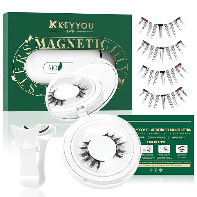 KEYYOU Reusable Magnetic Eyelashes 2 Pair with Applicator No Glue Needed 3D Natural Magnetic Lashes, Easy to Apply & Long Lasting for Daily Use & Events(A10+A10)