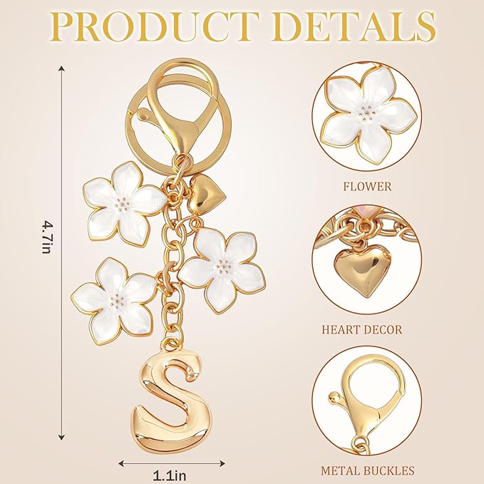 Snycler Bubble Initial Keychain Graceful Flower for bags car remote–A-Z Letter Charms for Women