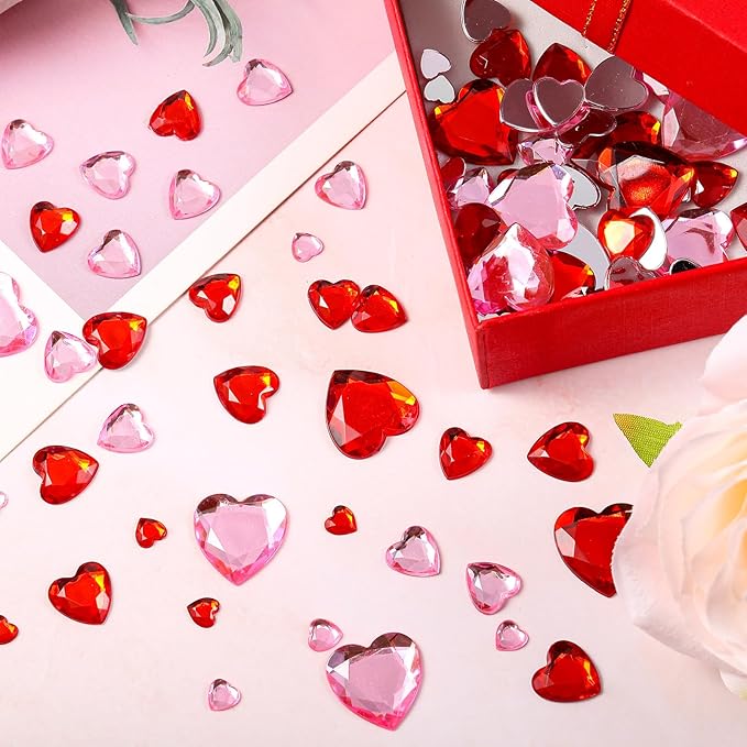 Chuangdi 516 Pcs Acrylic Rhinestone Crystal Gems Rhinestone Flat Back 18mm/12mm/10mm/6mm for Valentine's Day Wedding Decoration DIY Clothes Shoes Jewelry Making Crafts(Red, Pink,Heart)