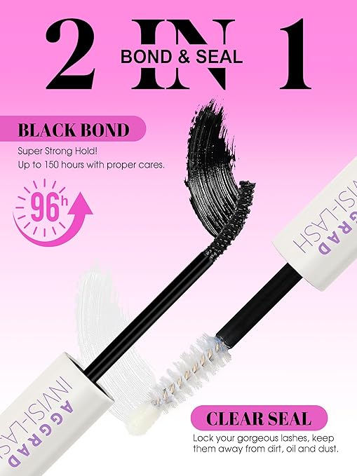 150H Super Strong Hold Lash Glue Bond and Seal Waterproof Long-Lasting for Lash Cluster Eyelash Extensions Kit DIY Self Adhesive Eye Lash Glue Black Bonder & Clear Sealant with Remover