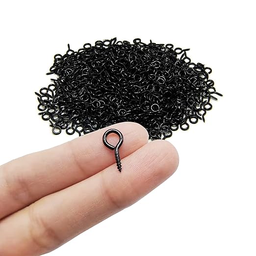 Eye Screw Pins for Jewelry Making Findings Mini Metal Eye Hooks 200 Pieces Zinc Plated (Black) Self Tapping Eyelets O Ring Hanging DIY Projects Crafts Arts Wine Cork Charm Bead 14mm x 7mm