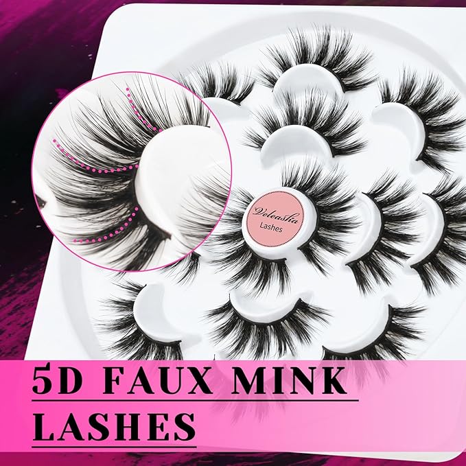 Veleasha Lashes 5D Faux Mink Lashes Fluffy False Eyelashes Handmade Eye Lashes Wispy Lightweight Fake Lashes Luxurious Volume Fake Eyelashes 7 Pairs Pack (Dubai)