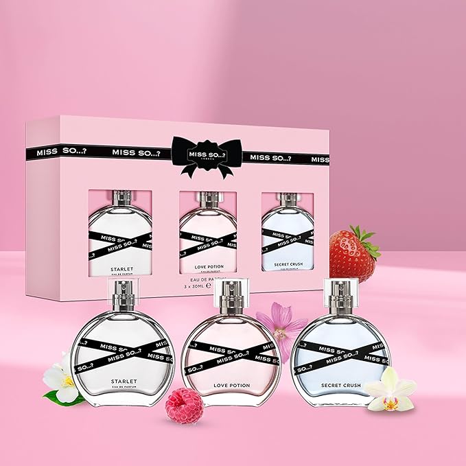 So...? Miss So Set - Perfumes for Women with Floral, Fruity and Vanilla Perfume Notes - 800 Sprays - Gifts for Women - 3 pcs Gift Set