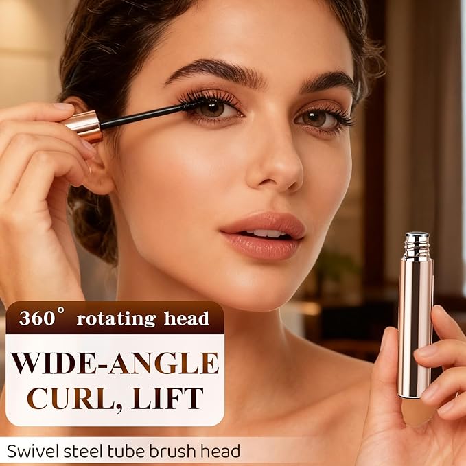 Ultra-Fine Lengthening Waterproof Quick-Dry Mascara,2026 New Iron Wand Mascara,Long-lasting 3D Curling Eyelash,Waterproof Metal Wand Mascaras,Smudge Proof and No Flakingfor Fine Short Lash(Brown+Back)