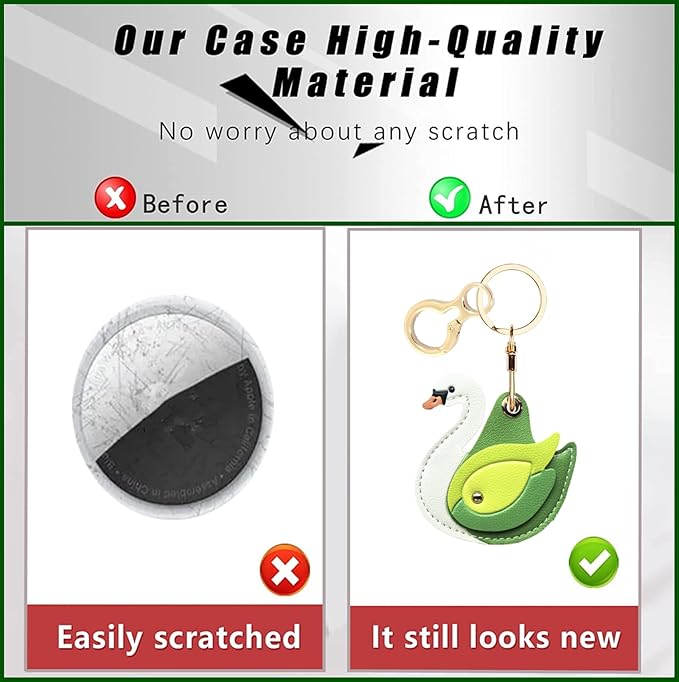 Leather Keychain Holder Case Compatible with AirTag,Cute Protective Cover with Keyring,Anti-Scratch Finder GPS Tracker Case for Wallet Keys,Bag,Pets(Swan Green)