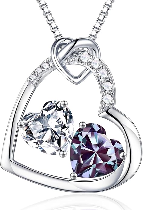 Iefil Valentines Day Gifts for Her - 925 Sterling Silver Heart Birthstone Necklace, Anniversary Birthday Gifts for Women Wife Girlfriend, Jewelry for Mom Daughter
