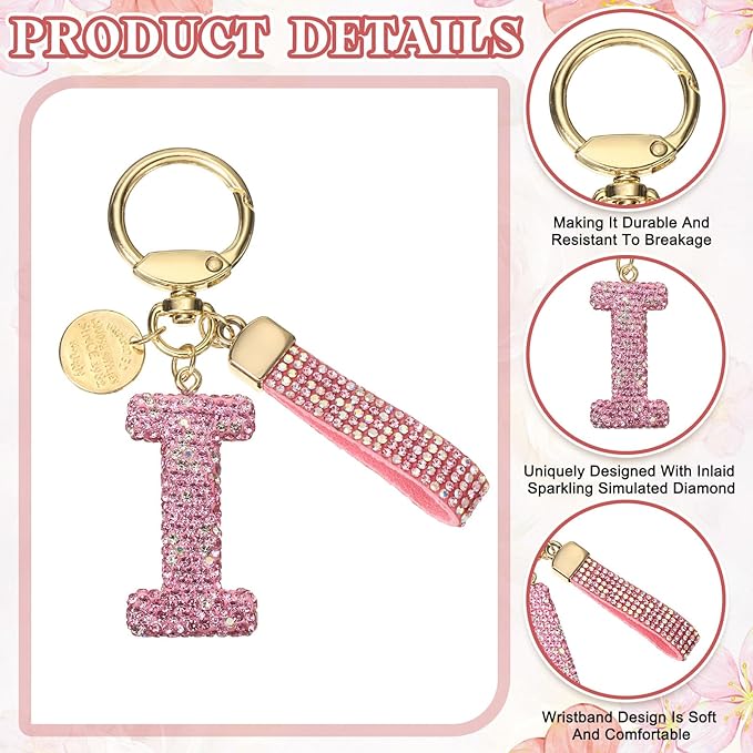 PATIKIL Initial Letter Keychain, Cute Sparkly Rhinestone Key Chain Alphabet Charm for Car Keys Handbags Purse