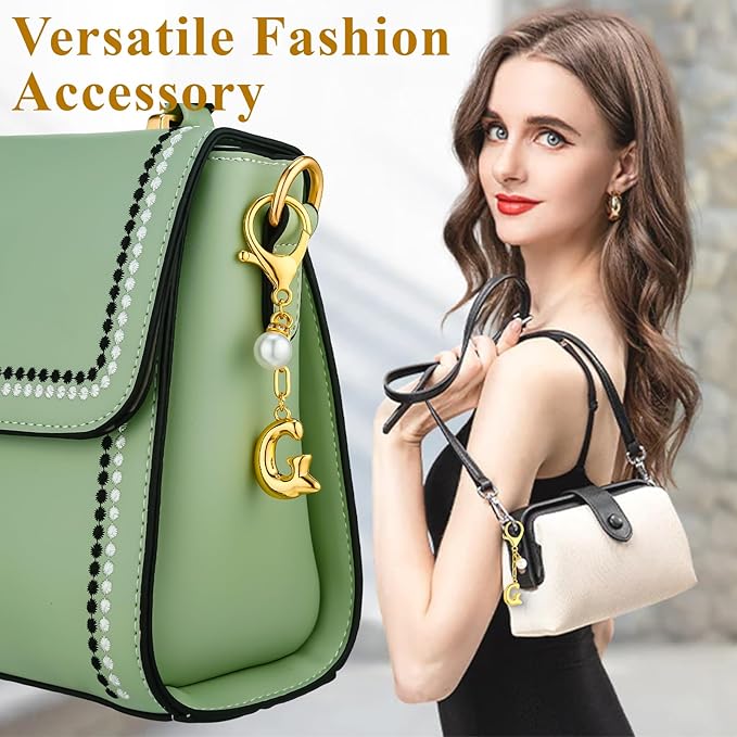 VICKHU Gold Plated Bubble Initial Letter Cute Keychain for Women Car Key Purse Decorative Keyring Handbag Charms Fashion