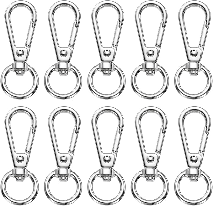 PATIKIL Swivel Lobster Claw Clasps 10pcs Push Gate Snap Hook Metal Trigger Clip Purse Hardware for Keychains Purse Handbag Makings DIY Crafts, Silver White