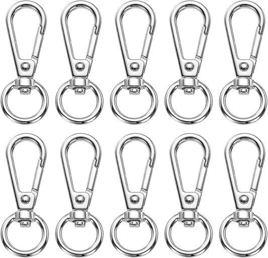 PATIKIL Swivel Lobster Claw Clasps 10pcs Push Gate Snap Hook Metal Trigger Clip Purse Hardware for Keychains Purse Handbag Makings DIY Crafts, Silver White