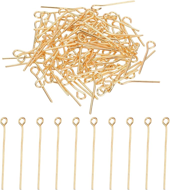 PATIKIL 16mm Open Eye Pins, 150Pcs 23 Gauge Metal Head Pins Needles Eye Pins for Jewelry Making Findings Earring Necklace Bracelet DIY Crafts, Light Gold