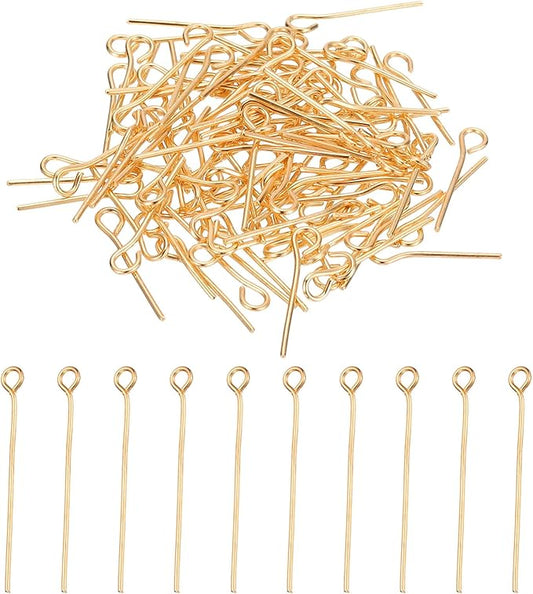 PATIKIL 16mm Open Eye Pins, 150Pcs 23 Gauge Metal Head Pins Needles Eye Pins for Jewelry Making Findings Earring Necklace Bracelet DIY Crafts, Light Gold