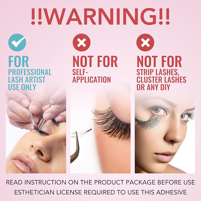 Transparent Eyelash Extension Glue Lash Glue for Eyelash Extensions 1-2 Sec Fast Drying/Retention –7 Weeks / (0.17fl.oz / 5ml) Maximum Bonding Clear Pink Lash Adhesive Professional USE ONLY