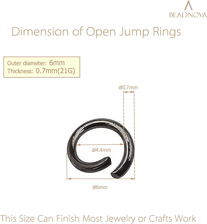 BEADNOVA 6mm Jump Rings Gun Black Jump Rings for Keychains Jewelry Makings for Necklace Repair (300Pcs)