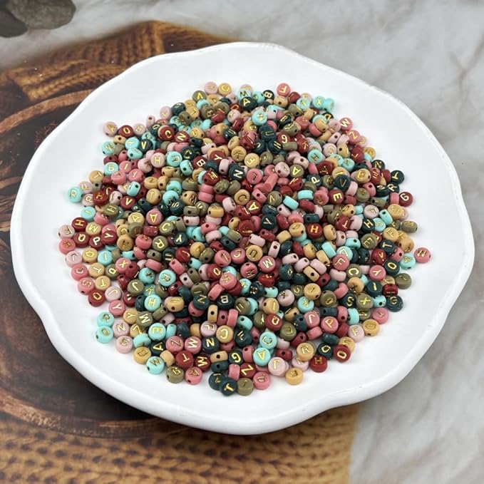 1000pcs Round Letter Beads 4x7mm Acrylic Alphabet Beads Spacer Beads for Jewelry Making Bracelets Necklace Earring Key Chains DIY Craft(U-Gold Letter Chocolate Bead)