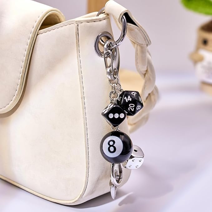 Bag Charms for Handbags-8 Ball Dice Keychain Backpack Charm Purse Dice & Star Charms Women Girl