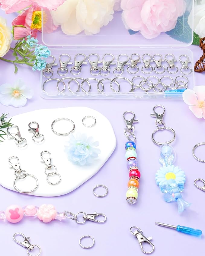 FIVEIZERO 60PCS Silver Swivel Snap Hooks and Key Rings Kit, 30PCS Keychain Clip Hooks, Lobster Clasps, 30PCS Key Chain Rings, KeyRings for Crafts, Jewelry Making and DIY
