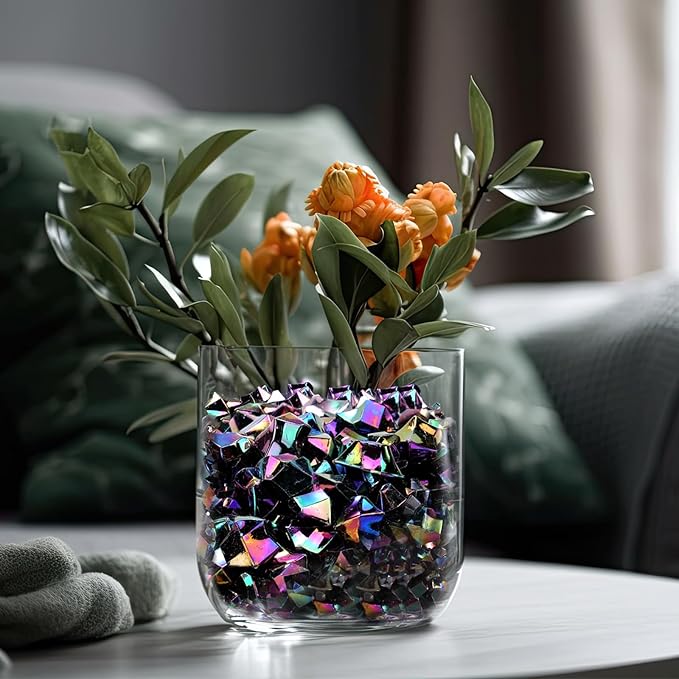Syhood 570 Pcs 5 Sizes Iridescent Black Fake Crushed Ice Rocks Plastic Black Purple Acrylic Crystal Gems Diamonds Jewels Marble for Vase Fillers Decoration Wedding Table Scattering Halloween Decor