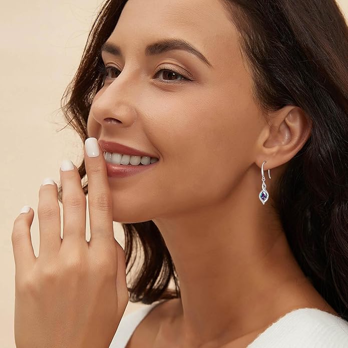 HPQQ Birthstone Earrings for Women 925 Sterling Silver Infinity Love Jewelry Valentines Day Birthday Gifts for Her Mom Wife Girlfriend