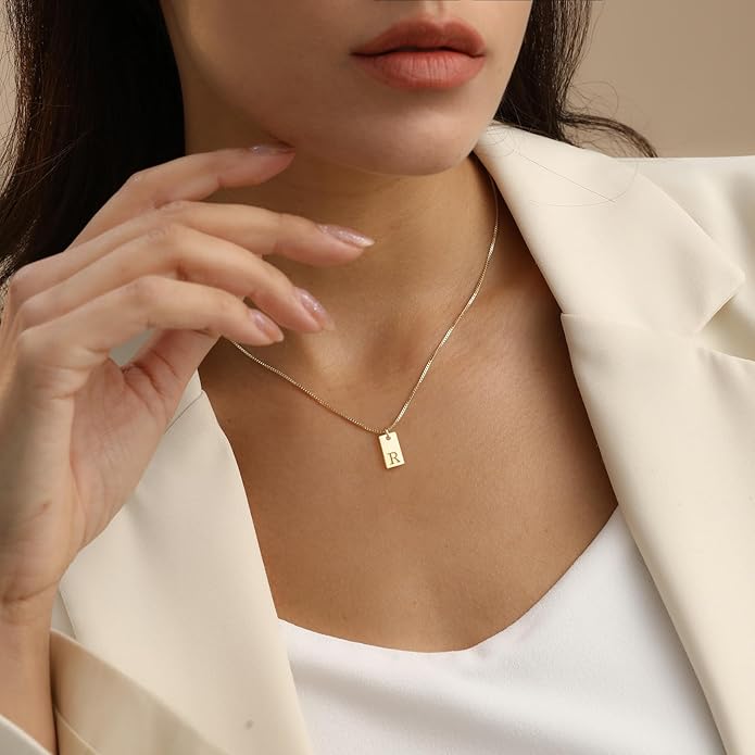 Initial Necklaces for Women 14K Gold Plated Letter Necklace Dainty Name Pendant Necklace Personalized Christmas Gifts for Women Trendy Gold Jewelry