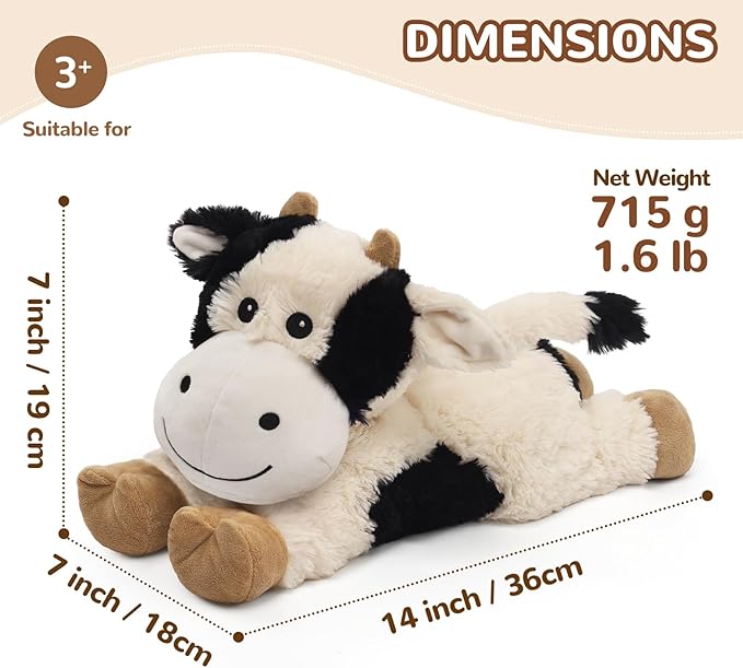 Cuckool Cow Stuffed Animals, Microwavable Stuffed Animals Adorable Fluffy Cow Plush for Warmth & Comfort, Heatable Coolable Lavender Scent Toys, Cute Soft Plushies Cow Gift for Kids Boys Girls & Adult