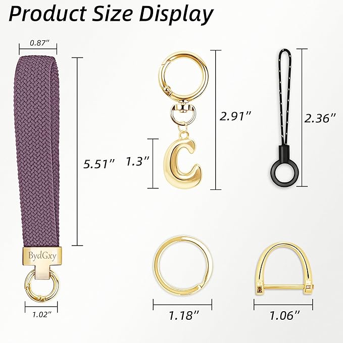 Stretchy Wristlet Initial Keychain, Key Chains Women Cute with Keyring, Llaveros para Mujer, Car Key Accessories
