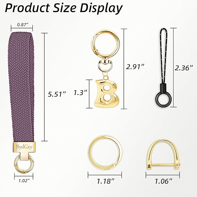 Stretchy Wristlet Initial Keychain, Key Chains Women Cute with Keyring, Llaveros para Mujer, Car Key Accessories